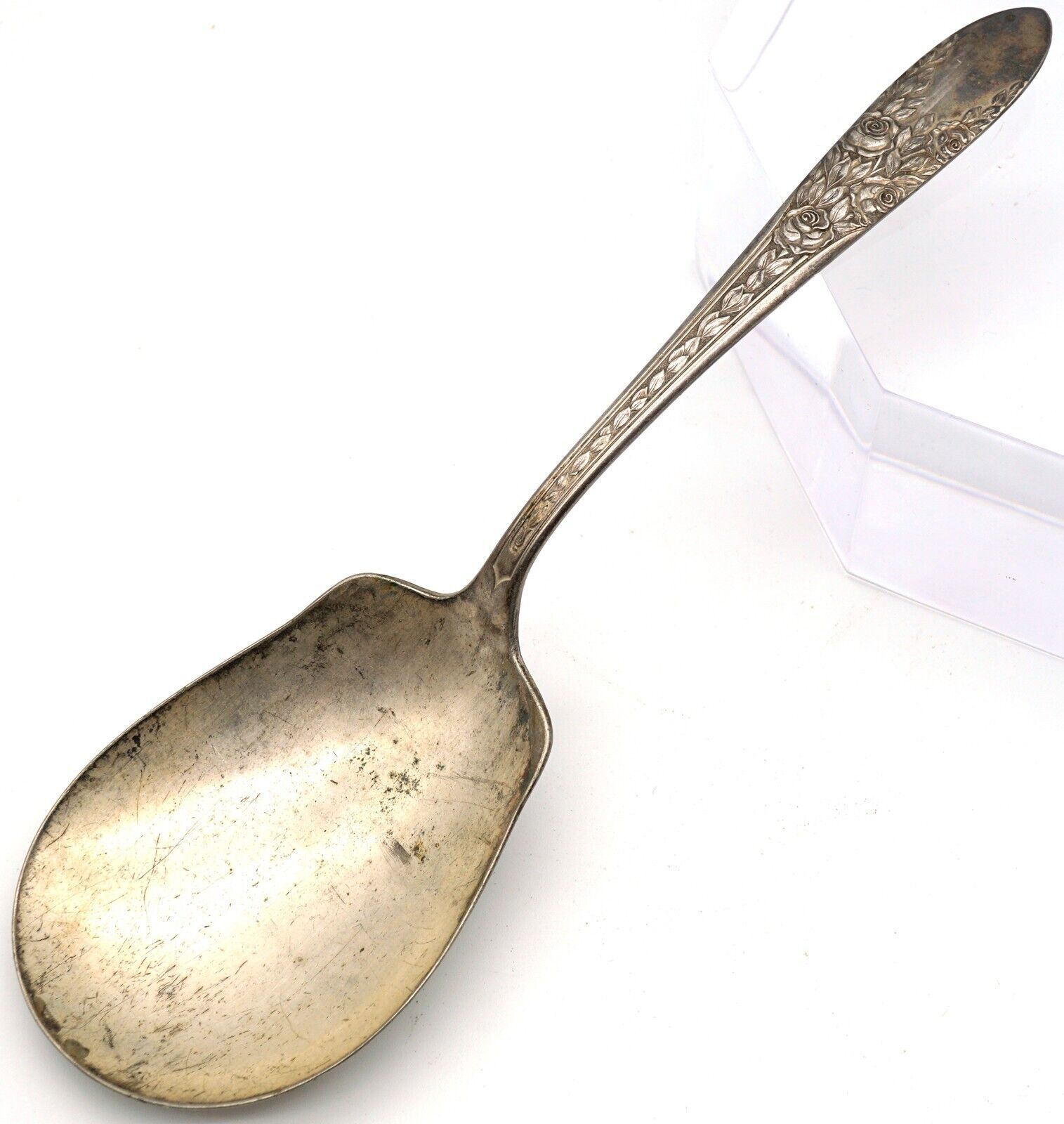 National Silver Co A1 Rose & Leaf Silverplate 1937 Solid Smooth Casserole Spoon - $13.33