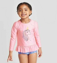 Toddler Girls Unicorn Star Long Sleeve Rash Guard Set - Cat &amp; Jack Size ... - £5.72 GBP