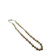 Wood Beaded Long Necklace with Stone and Gold Accent Beads 32 inch - £17.35 GBP