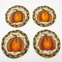 Braided Coaster Harvest Pumpkin Round 5” Set of 4 Halloween Thanksgiving Fall - £14.84 GBP