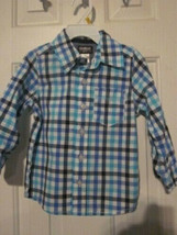 NWT - OshKosh B’gosh Boy&#39;s Size 4 Blue &amp; Black Plaid Long Sleeve Button ... - £15.00 GBP