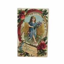 Best Wishes Postcard Vintage Early 1900s Little Girl With Flower Fruit Apples - £7.56 GBP