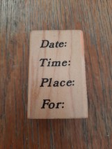 Commotion Wooden Hardwood Block Mounted Red Rubber Stamp Date, Time, Place, For - £2.24 GBP