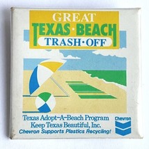 Vintage Chevron Gas Ad Great Texas Beach Trash Off Square Pinback Button... - $12.95