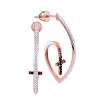 10kt Rose Gold Round Red Color Enhanced Diamond Cross Dangle Earrings 1/... - £379.59 GBP