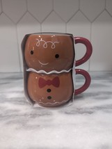 Target Gingerbread Coffee Mugs Set, Christmas Ceramic Cups, Stackable Design - £11.68 GBP