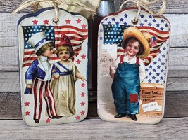 2 Piece Patriotic Art Block Décor Red White &amp; Blue Accent Americana Themed Event - £11.00 GBP