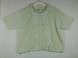 Maggie Lawrence Womans Blouse Large Green Button Up Top Embroidered Vintage - £7.41 GBP