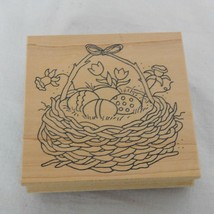Easter Basket Daffodil Tulip Nest Wood Mounted Rubber Stamp Great Impres... - £4.70 GBP