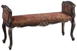 Window Bench Carved Wood French Legs Medallion Serpentine Arms Red Gold Chenille - £790.56 GBP