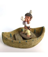 Vintage Native American Indian Boy with Horn &amp; Canoe Resin Figurines - $366.26 MXN