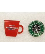 Vintage 2PC Lot Jewelry Souvenir Enamel Pins Starbucks Coffee Logo &amp; Red... - $14.84
