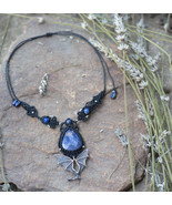 Black macrame bat necklace with sodalite, goth style necklace, black jew... - $76.00