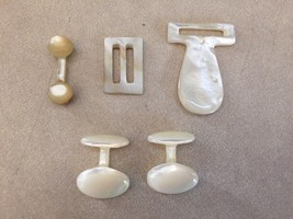Mixed Lot Vtg Carved Mother of Pearl Buttons Fasteners Buckles Cuff Links Studs - £99.60 GBP