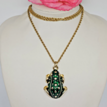 MONET Gold Tone Rope Chain with Green Enamel Frog Pendant Necklace - £18.34 GBP