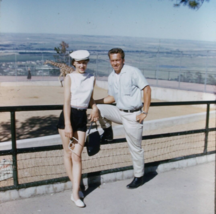 1959 Couple at Zoo Poses Giraffe in Background 35mm Kodachrome - $3.50