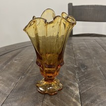 Vintage Fenton Glass Amber CA Valencia Handkerchief 7” Vase #8359 - €34,26 EUR