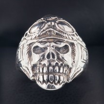 Men&#39;s Biker Skull w/Helmet and Goggles In Sterling Silver Band Ring Size 9.75 - $84.15