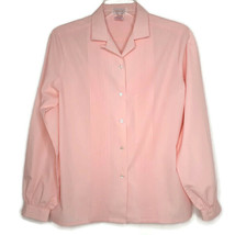 Dividends Womens Blouse Size 12 Button Front Long Sleeve Solid Pink V-Neck - £10.20 GBP