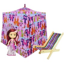 Pink Toy Tent, 2 Sleeping Bags, Princess &amp; Castle Print for Doll, Stuffed Animal - £20.04 GBP