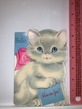 Vintage 1970’s Norcross Flocked Greeting Card Cat Kitten How Are You? Sn... - $4.20