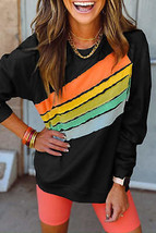 Black Rainbow Colorblock Striped Pullover Sweatshirt - £26.78 GBP