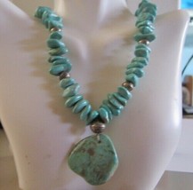 Turquoise Nuggets and Large Sterling Beads Free-form Turquoise Drop Necklace - £92.51 GBP