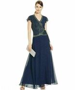 J Kara Beaded Chiffon Gown Plus Sz 18W Navy - $116.82