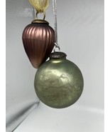 Kugel Style 2 Glass Ornaments   3.5" Crackle Glass + 3"Amethyst Ribbed Teardrop - $24.95