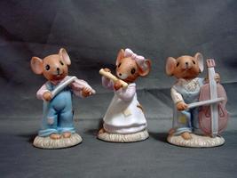 Three(3) Vintage (80s) Enesco Porcelain Calico Mice Playing Instruments ... - $11.99