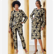 Ashro Larhonda Wardrober 3 Pc Peplum Jacket Skirt Pants Gold Black 12 - $76.50