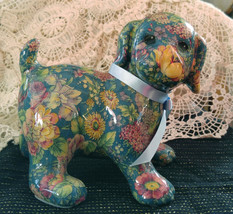 Joan Baker Designs - Porcelain Patchworks Puppy - “Blue Spring” Pattern - $47.00