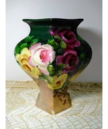 Limoges France Hand Painted Six Sided Porcelain Vase Roses Hexagon Antique - £371.23 GBP