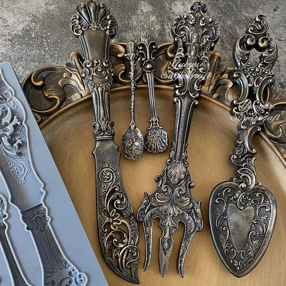 Primary image for Retro Cutlery Set Silicone Mold Epoxy Resin Tableware Spoons Fork Casting Moulds