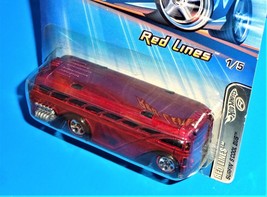 Hot Wheels Red Lines Series #96 Surfin&#39; School Bus Mtflk Dark Red Malaysia Base - £2.39 GBP