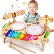 Children&#39;S Drum Kit Xylophone Tambourine, 7-In-1 Montessori Preschool Musical - $42.94