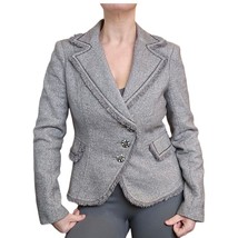 Y2K Cache 6 8 Gray Silver Boucle Tweed Blazer Chain Detail Sparkle Business - $48.21