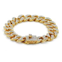 Hip Hop Rock Jewelry Gold Color Plated Cuban Chain Micro Pave CZ Stones Bracelet - £33.57 GBP