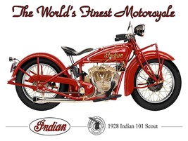 1928 Indian Scout World's Finest Motorcycle Terry Pastor Art Metal Sign - $29.95