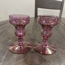 WV Specialty Iridescent Pink Glass Handblown Candlesticks Pair Candle Ho... - $39.59