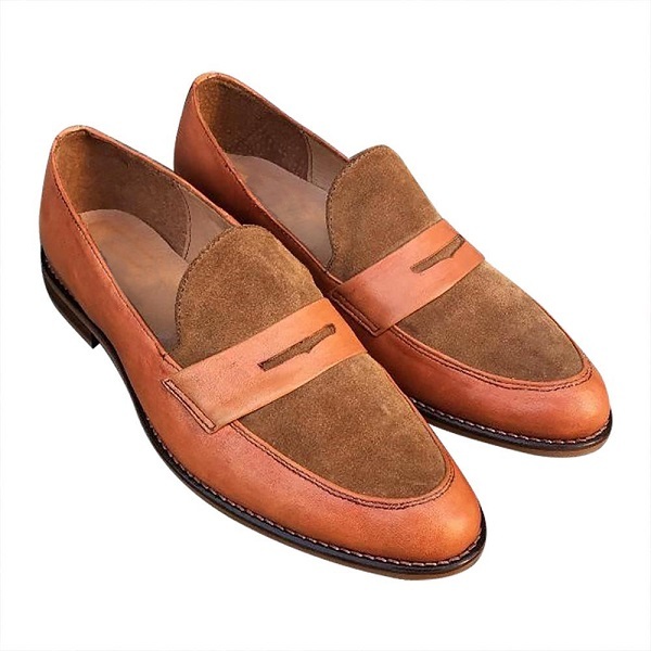 Moccasin Loafer Slip On Rounded Apron Toe Real Suede Leather Handmade Two