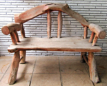 Large Vintage Outdoor Rustic Teak Log Bench with Log Back and Arms Mexico - $593.01