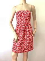 J. Crew Sz. 0 Strapless Cotton Geometric Woven Print Red &amp; White Dress - £19.60 GBP