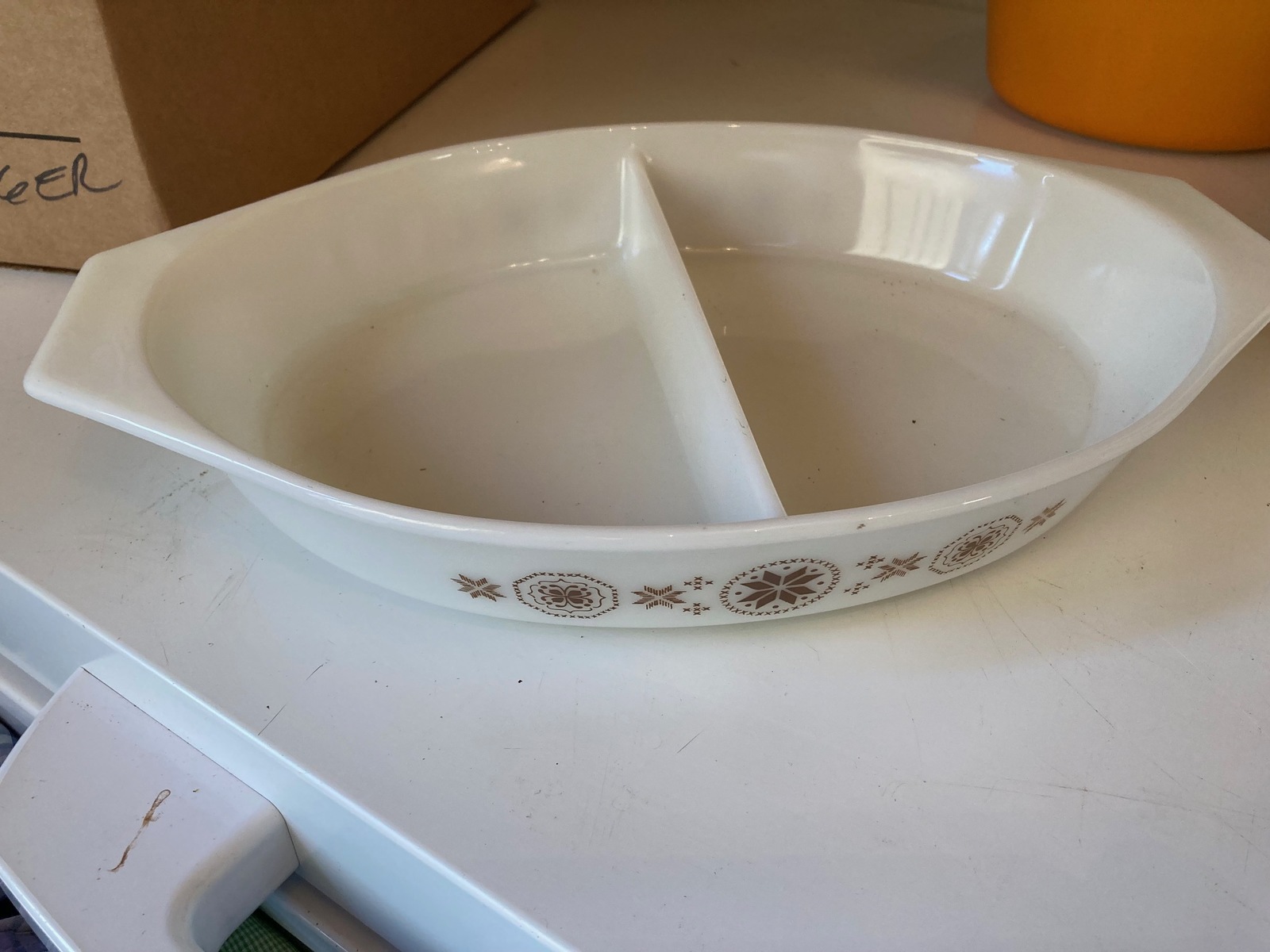 Pyrex oval divided baking dish - $12.00