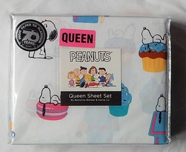 NIP Peanuts Cartoons Snoopy Queen Sheet Set Dog House Cupcake Ice Cream ... - £46.92 GBP