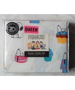 NIP Peanuts Cartoons Snoopy Queen Sheet Set Dog House Cupcake Ice Cream ... - £46.45 GBP