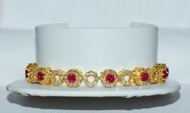6.50 CT Round Cut Simulated Pink Ruby Bracelet  Gold Plated 925 Silver - £136.24 GBP