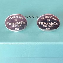 Tiffany &amp; Co  OVAL RETURN TO NEW YORK Cufflinks Cuff Links Silver 925 Au... - £165.25 GBP