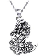 Jewelry Trends Sterling Silver Dragon with Celtic Crescent Moon Pendant ... - £57.68 GBP