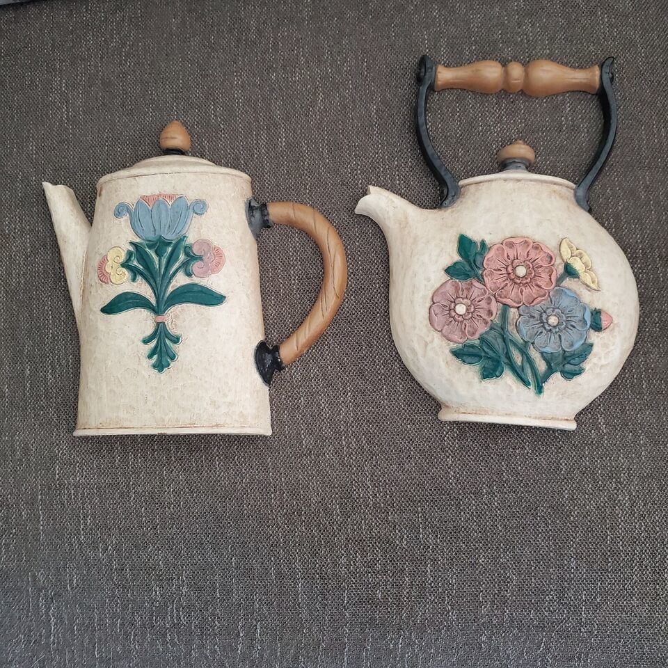 Vintage Home Interiors Teapot Pitcher Hanging Wall Art Flowers Handles  1990s - $27.16